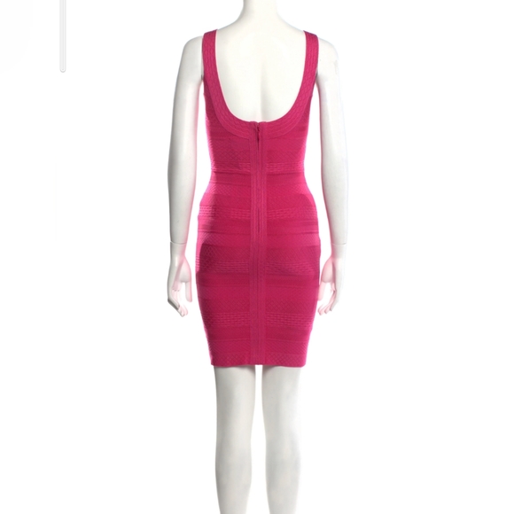 EUC Hot Pink HERVE LEGER Lilykate Mini Dress Small / S $1590 Barbie Neon Bodycon - Picture 3 of 9
